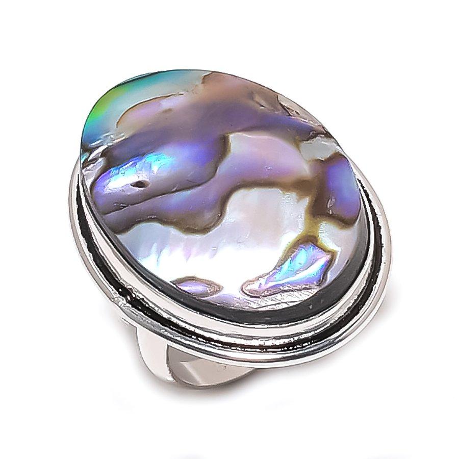 Natural Abalone Shell Gemstone 925 Sterling Silver Jewelry Ring Size 7 n3N00