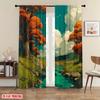 2pcs Artistic Autumn Trees Curtains   Light Filtering   Polyester   Scenic Window Decor for Living Room   Rod Pocket