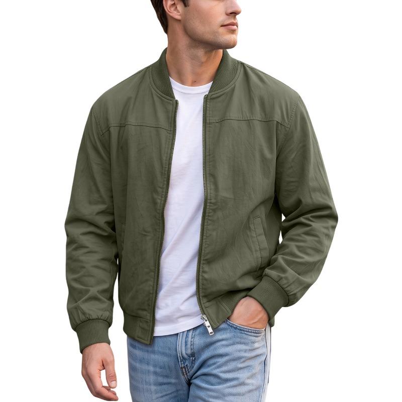 Men S Solid Color Baseball Jacket Zipper Side Pocket Outdoor Sport Coat