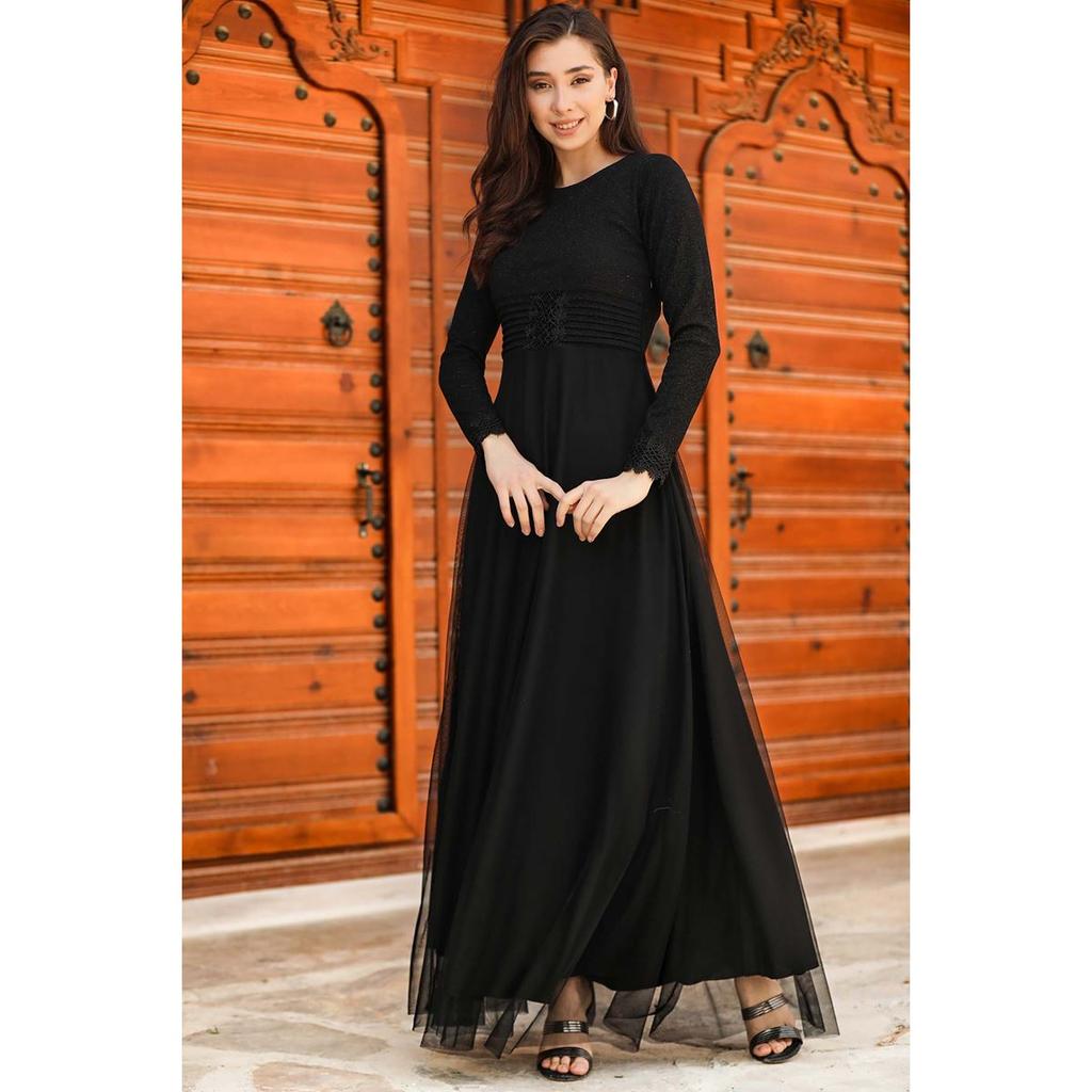 Abito lungo nero con corpetto in pizzo e dettaglio in tulle acquista in  modo economico — spedizione gratuita, recensioni reali con foto — Joom