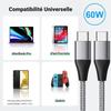 USB-C To USB-C Cable Fast Charge 3A for Xiaomi 12-12T Pro 13 Ultra 11i 11T Pro Mi 11 Lite - Reinforced Nylon Grey 1M