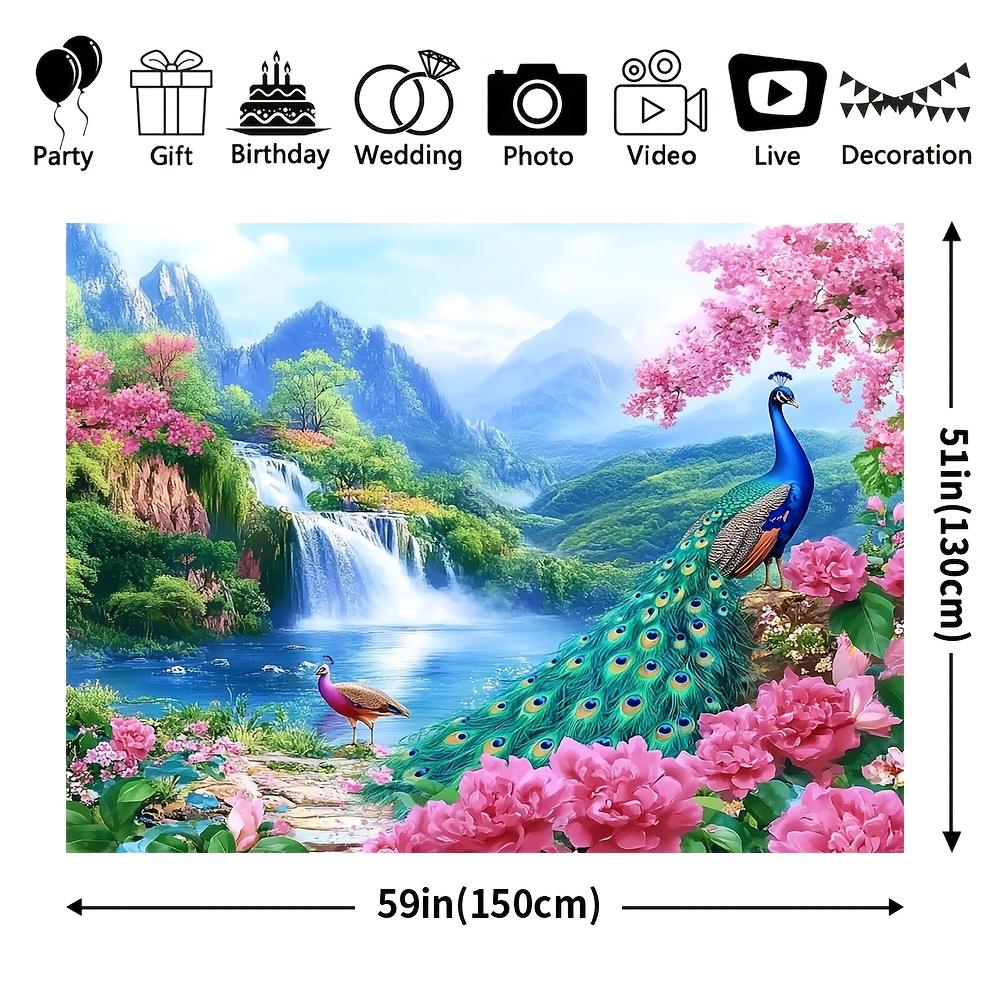 1Pcs Peacocks Waterfall Scene Decoration Background Bedroom Backdrop Decorations For Photo Studio Photo Booth Christmas Party