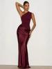 European Summer Satin One-Shoulder Bodycon Dress