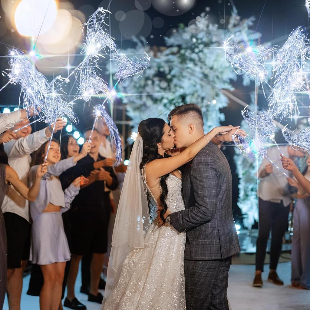 12-60Pcs Light Up Wedding Sparklers Wedding Wands Ribbon Streamers LED Silk Fairy Wands with Bells for Birthday Concert Raves