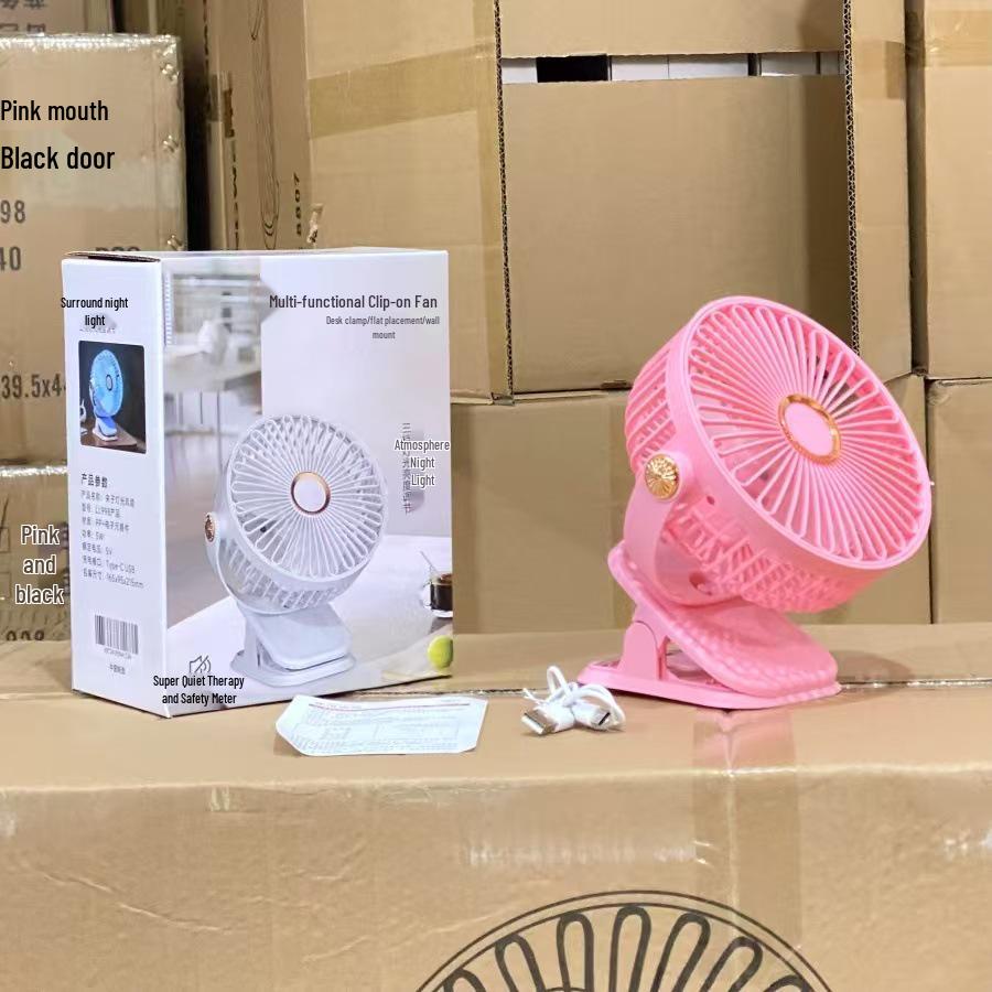 

Rechargeable Wall-Mounted Clip Fan: Night Light, Desktop & Outdoor Camping Use 170*80*200