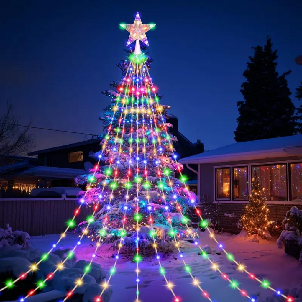 198LED Star Solar Waterfall Lights 8 Lighting Modes Christmas Lights For Wedding Yard Party Home Holiday Xmas Decoration