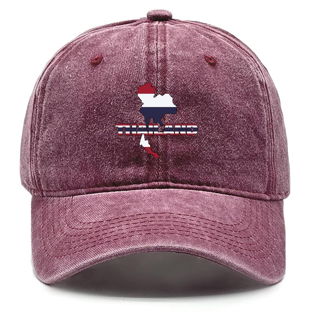 Map Flag of Thailand Print Snapback Baseball Hat, Patriotic Dad Hat Adjustable Buckle Sun Protection Solid Sunshade Adjustable Sun Hat