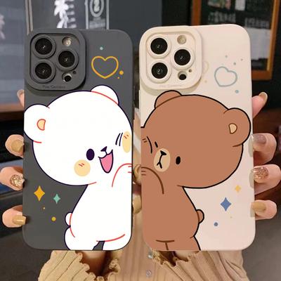 Cartoon Cute Bear Couple Silicone Phone Case For iPhone 16 Pro Max 15 14 13 12 11 Pro 7 8 Plus 16E XR X XS Shockproof Soft Cover