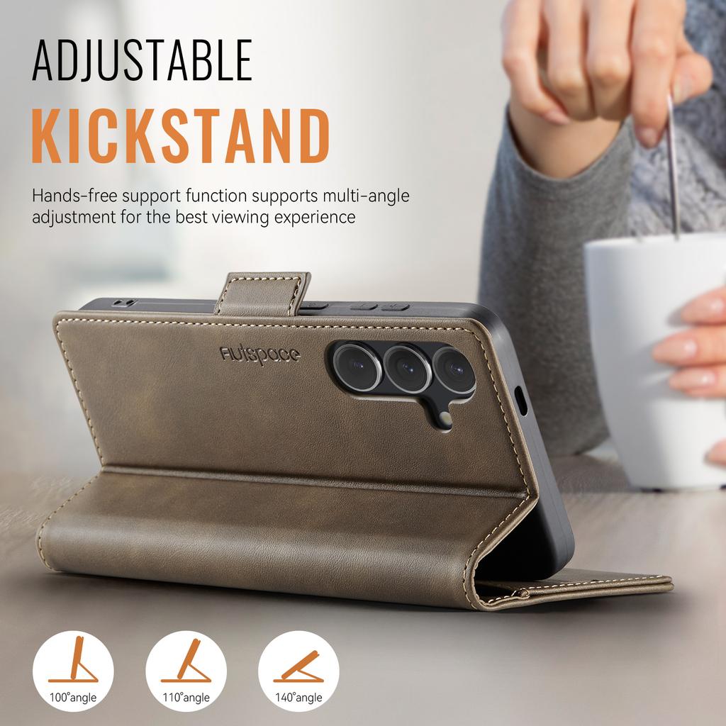 For Samsung Galaxy S23 FE Case AUTSPACE A11 RFID Blocking Retro Leather Cell Phone Wallet Cover