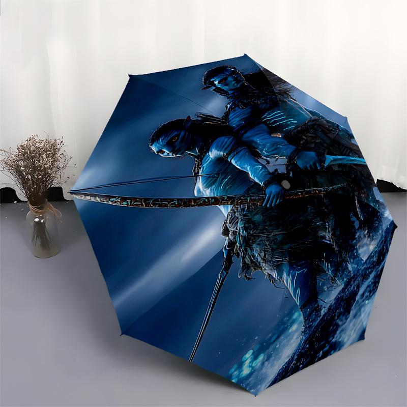Blauer Krieger-Schirm im Avatar-Stil: Automatisches Öffnen/Schließen, Faltbares Design, Regenschutz für den Außenbereich für Fans und Reisende0198b