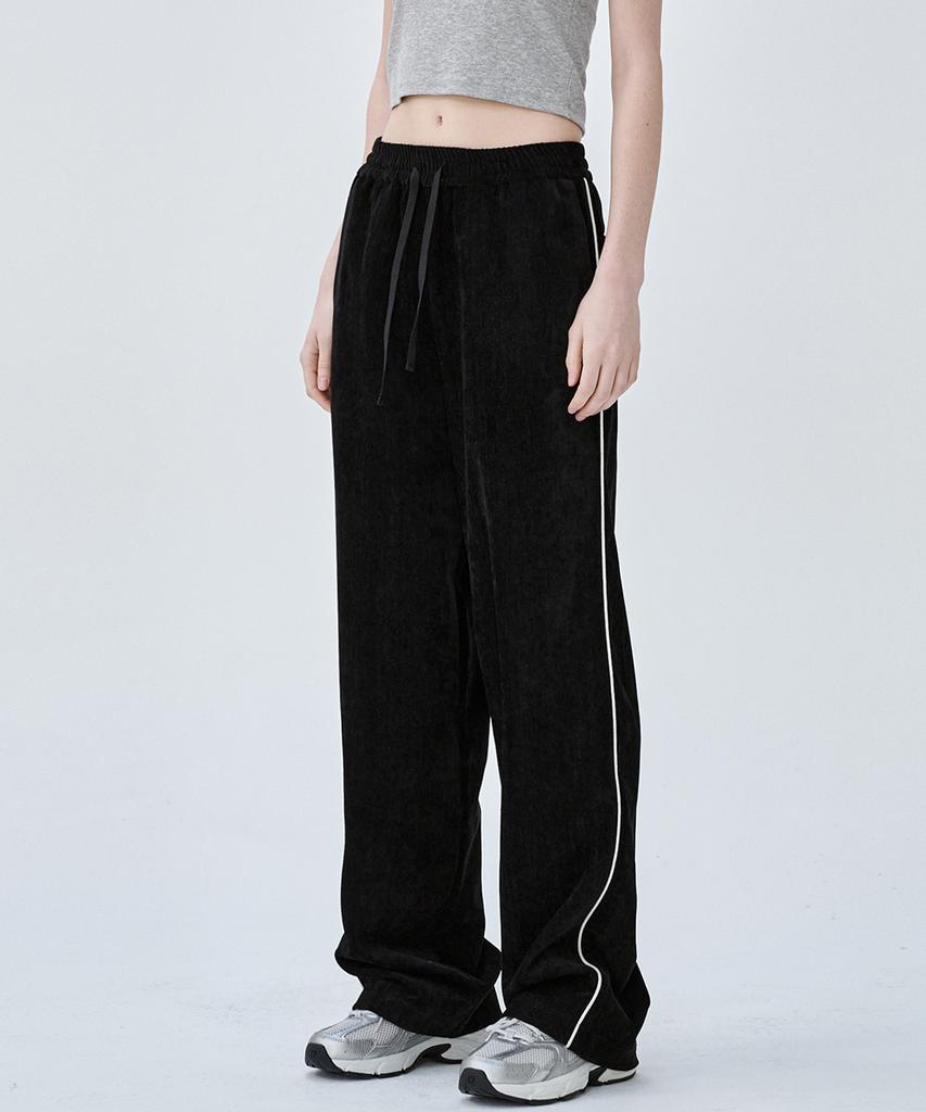 MALOUPE 2170 Velvet Elastic Waist Pants (Black)