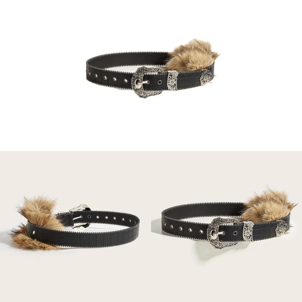 American Style Plush Waist Belt With Alloy Pin Buckle For Trendy Casuals