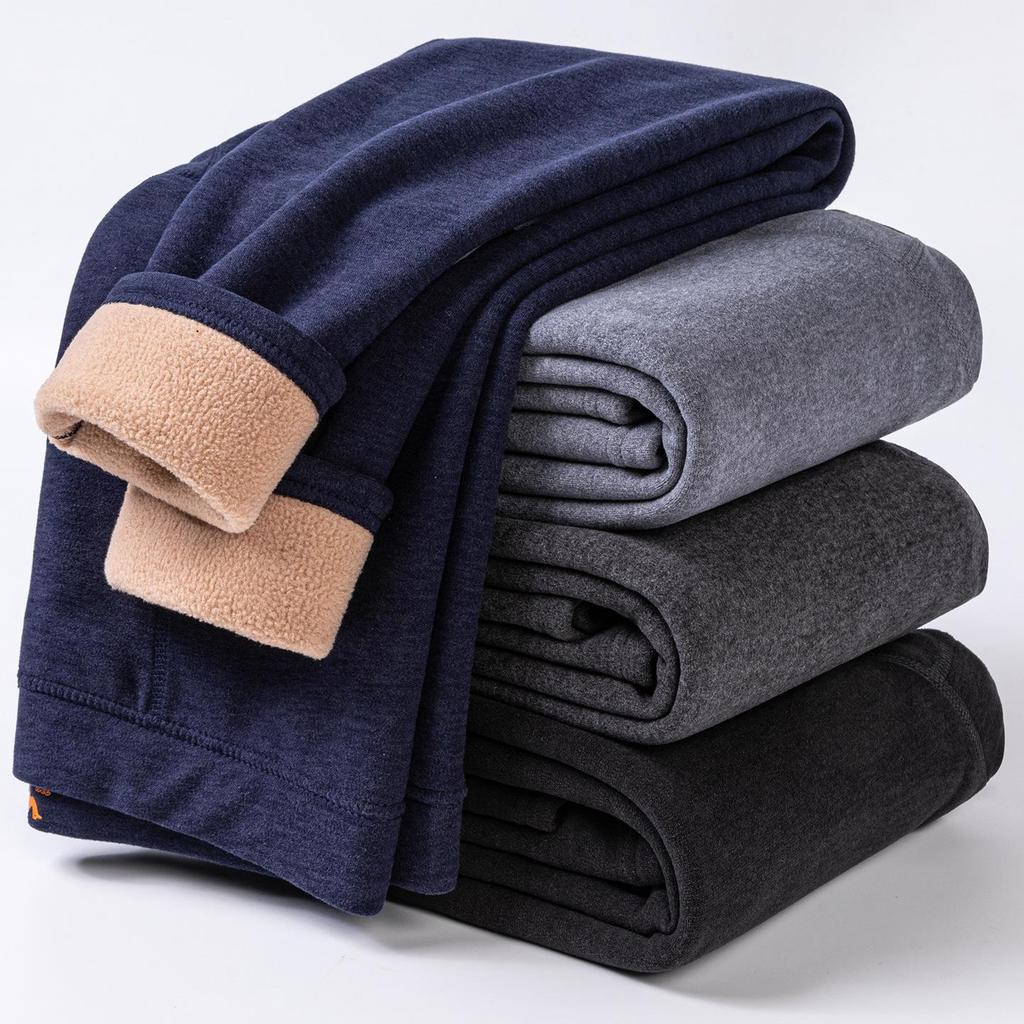 Men's Fleece-Lined Wool Warm Pants - Camel, Lambswool, Cold-Proof Winter Base Layer