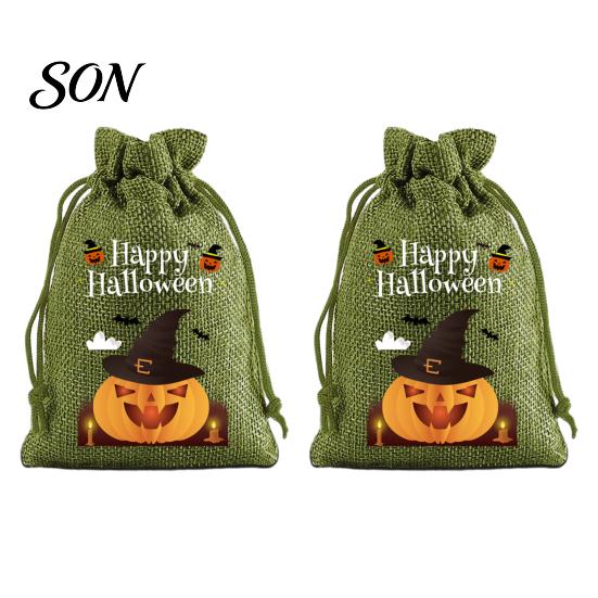 Lightweight Candy Carriers 2Pcs Halloween Pumpkin Drawstring Bags for Treats, Retro Burlap Pattern Party Favors Trick or Treat Bags, Portable