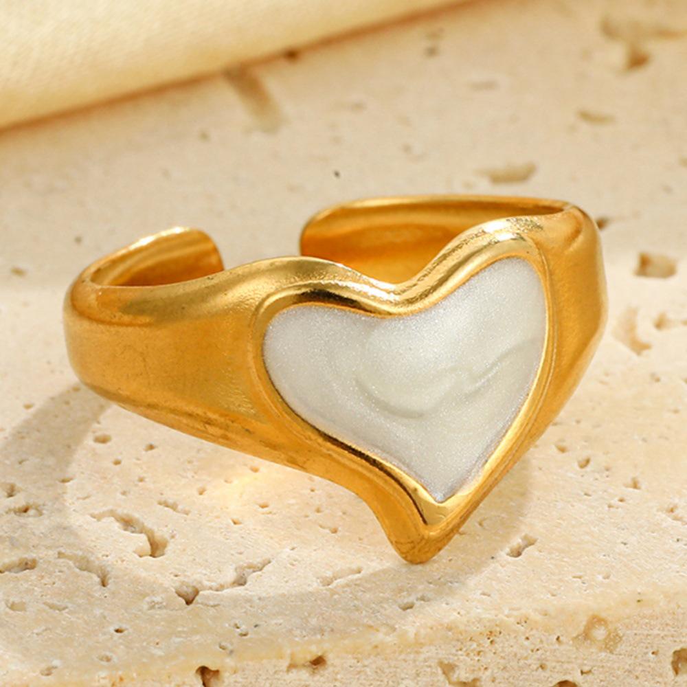 Elegant Heart Enamel Drip Stainless Steel Adjustable Ring - Fashionable, Non-Fading Jewelry for Women