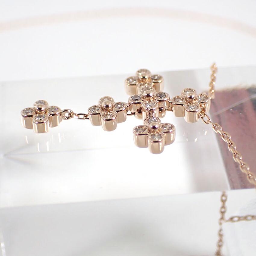 [Pre-owned] VENDOME K18PG Diamond Cross Pendant / j66-6