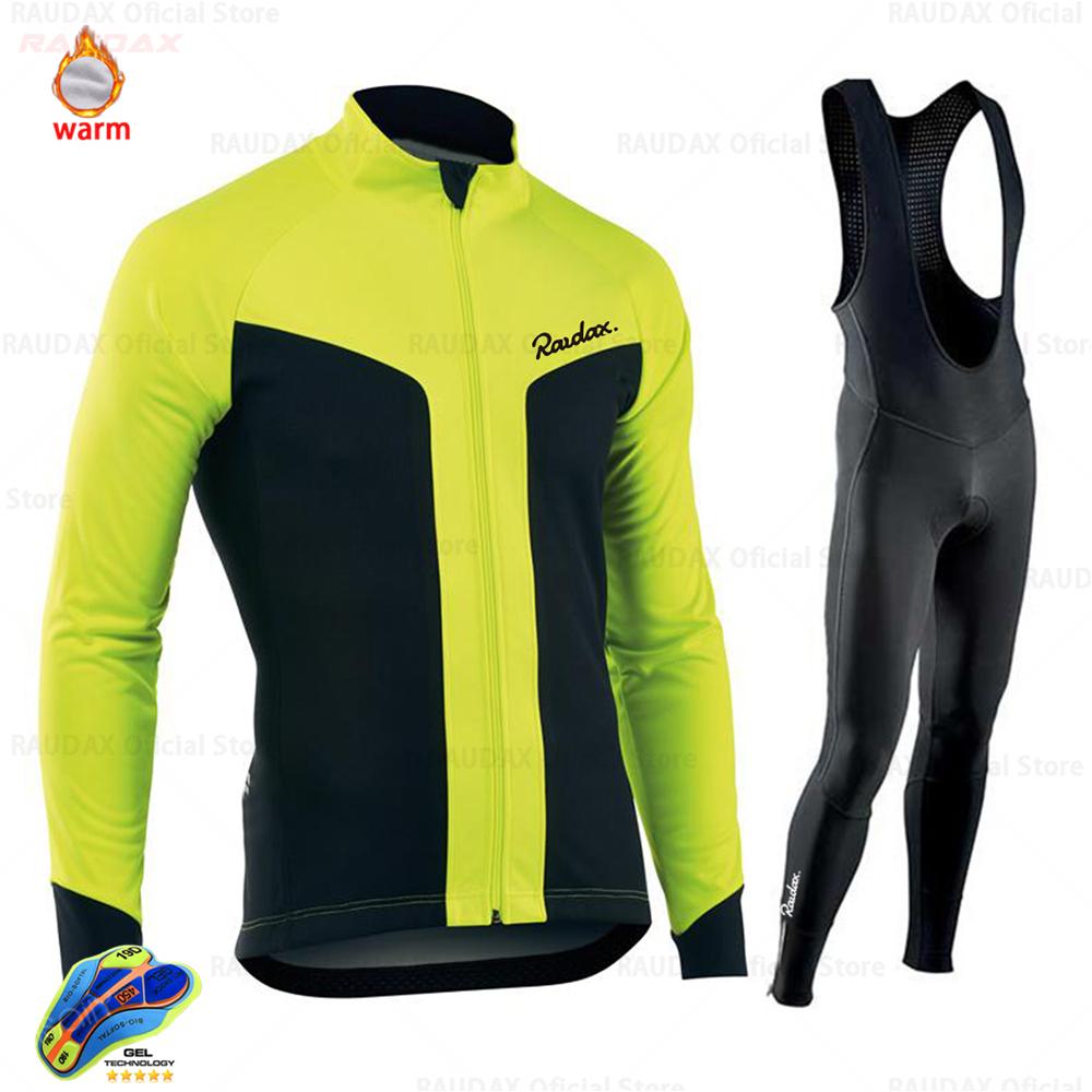 2027 Our Team Raudax Cycling Jersey Set Road Bike Winter Cycling Clothing MTB Cycling Bib Pants Men Ropa Ciclismo Thermal Fleece