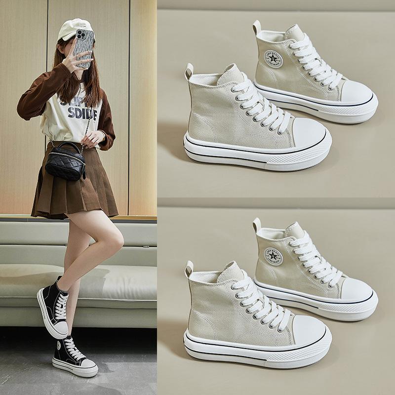 Plátěné tenisky na platformě pro ženy Šněrovací běžecká vycházková obuv Tenisky Ležérní Prodyšné tenisky Nazouváky Lehké vysoké plátěné boty