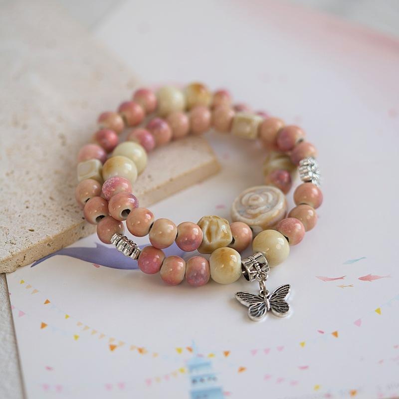 Jingdezhen ceramic bracelet batch goods, national style girls small fresh pink flower bracelet, versatile new Chinese bracelet.