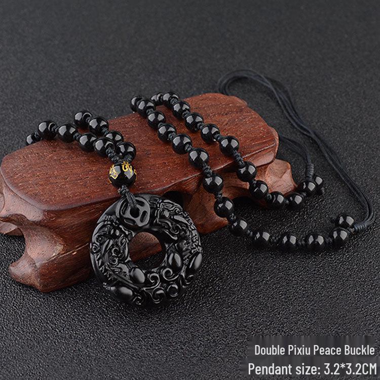 Obsidian Pixiu Pendant Necklace for Men and Women - Attract Wealth and Good Luck with Crystal Accessories