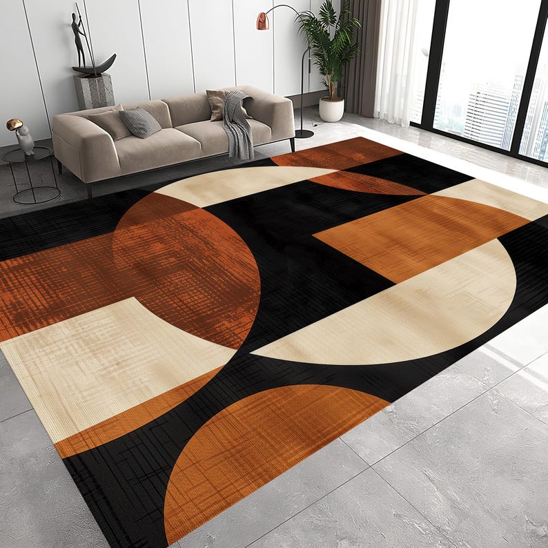 Abstract Apaļš Paklājs, Izdeguši Oranžs Bēšs