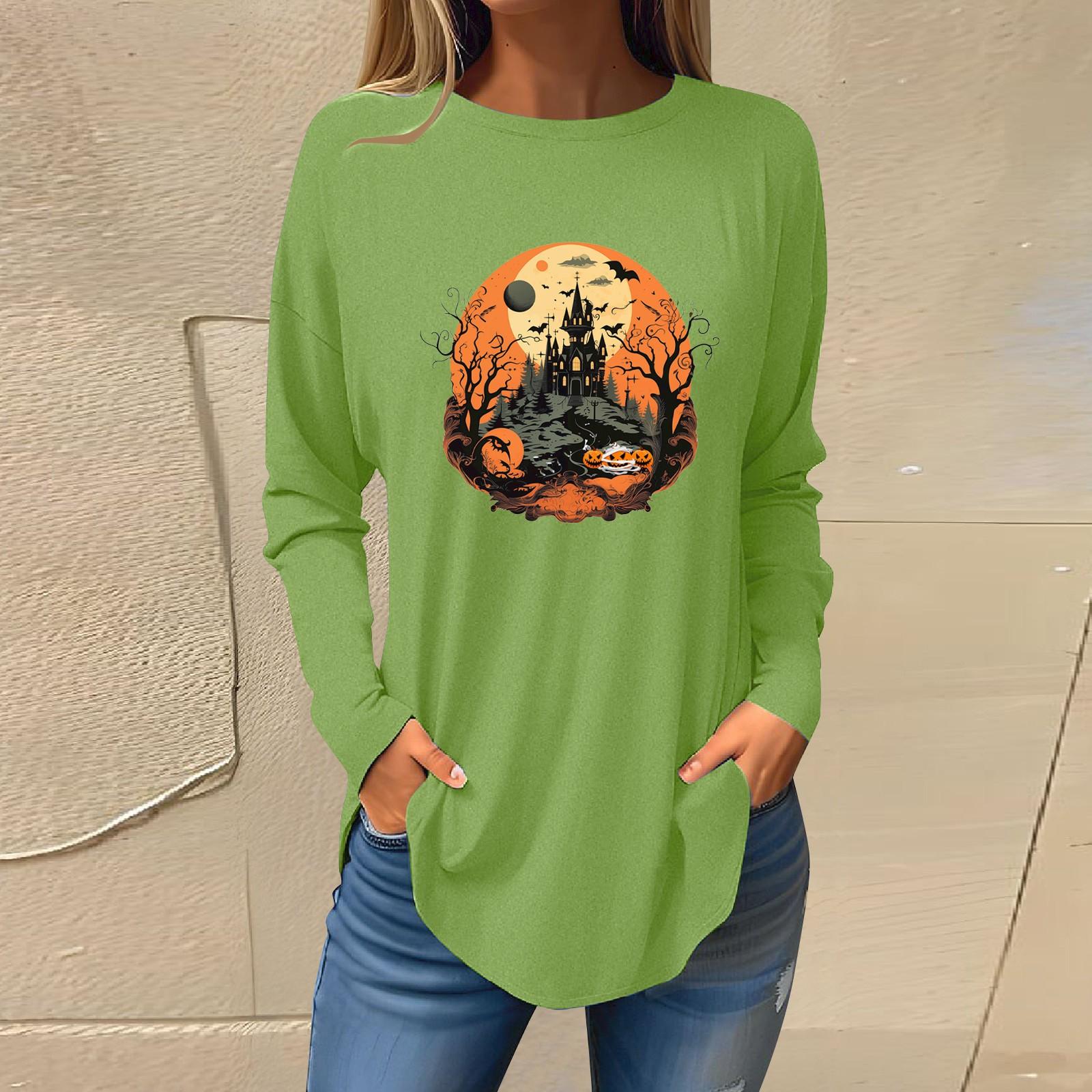 

Tee Shirts For Women Fall Casual Long Sleeve Shirts Sweatshirt Retro Printing Top Pullover XXL