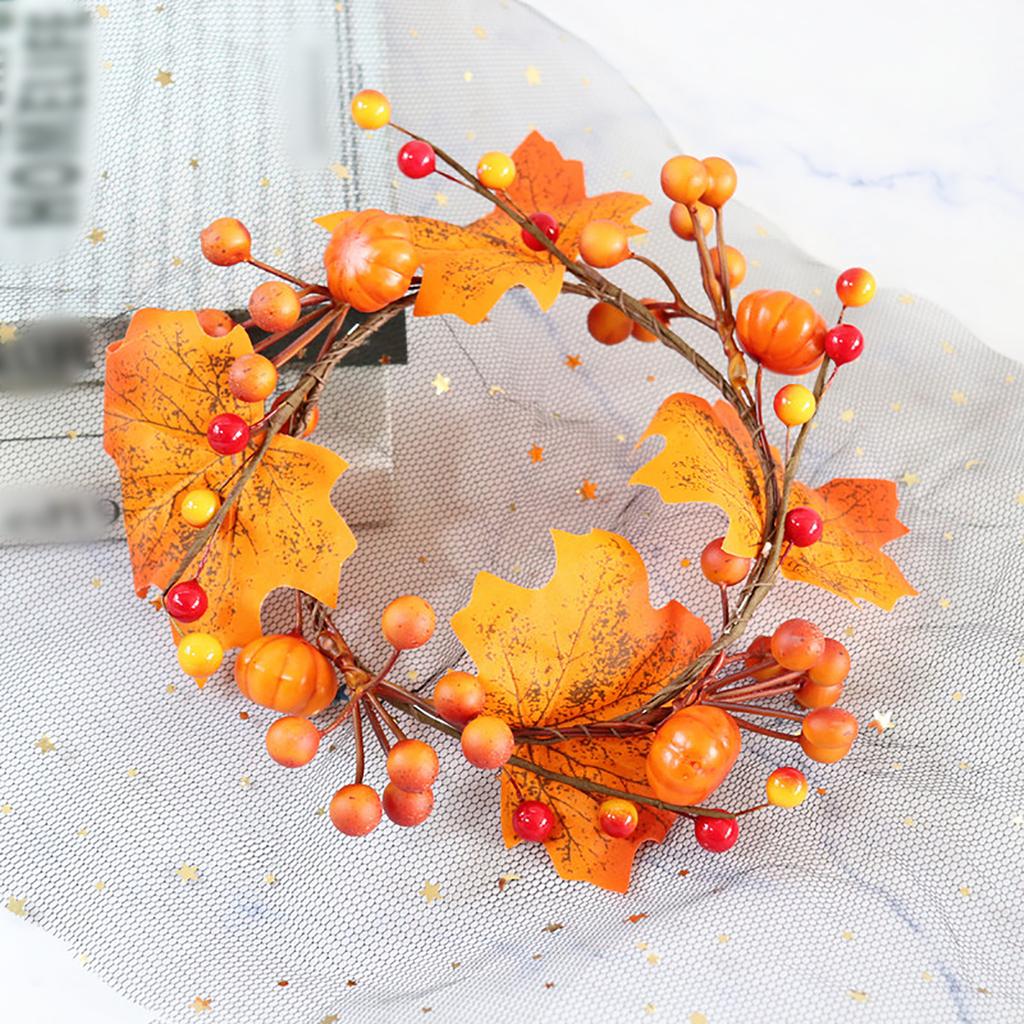 6pcs Pumpkins Maple Leaves Candle Rings Artificial Decorative Candle Rings Wreaths
