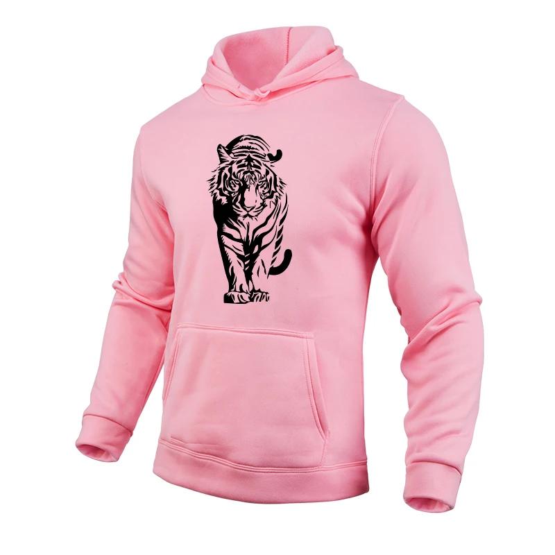 2025 New Arrival Tiger Print Hoodie for Men All Season Daily Casual Sports Hooded Sweatshirts Male Home Outdoor Comfort Pullover