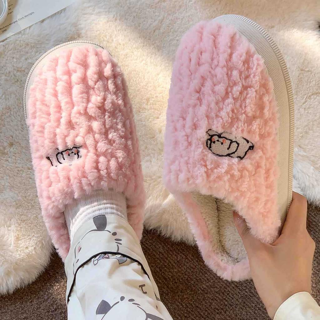 Fashion Fashionable Warm Indoor Slippers Men Household Plush Winter Couples Cartoon Personality Anti Slip Soft Bottom Cotton Shoes 2024