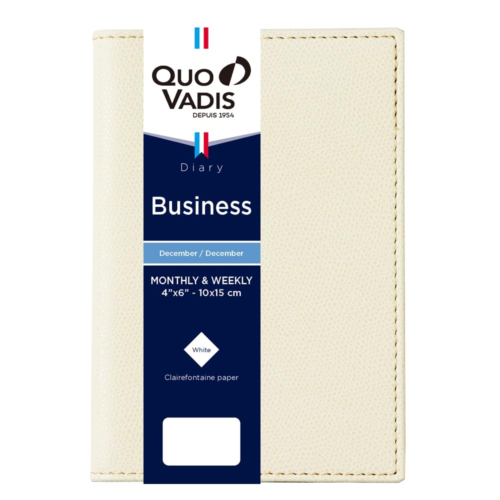 Quo Vadis 2026 Business/Club Diary (Weekly Vertical, Starts December 2025, A6 Slim 10x15cm) Cream qv00402bg
