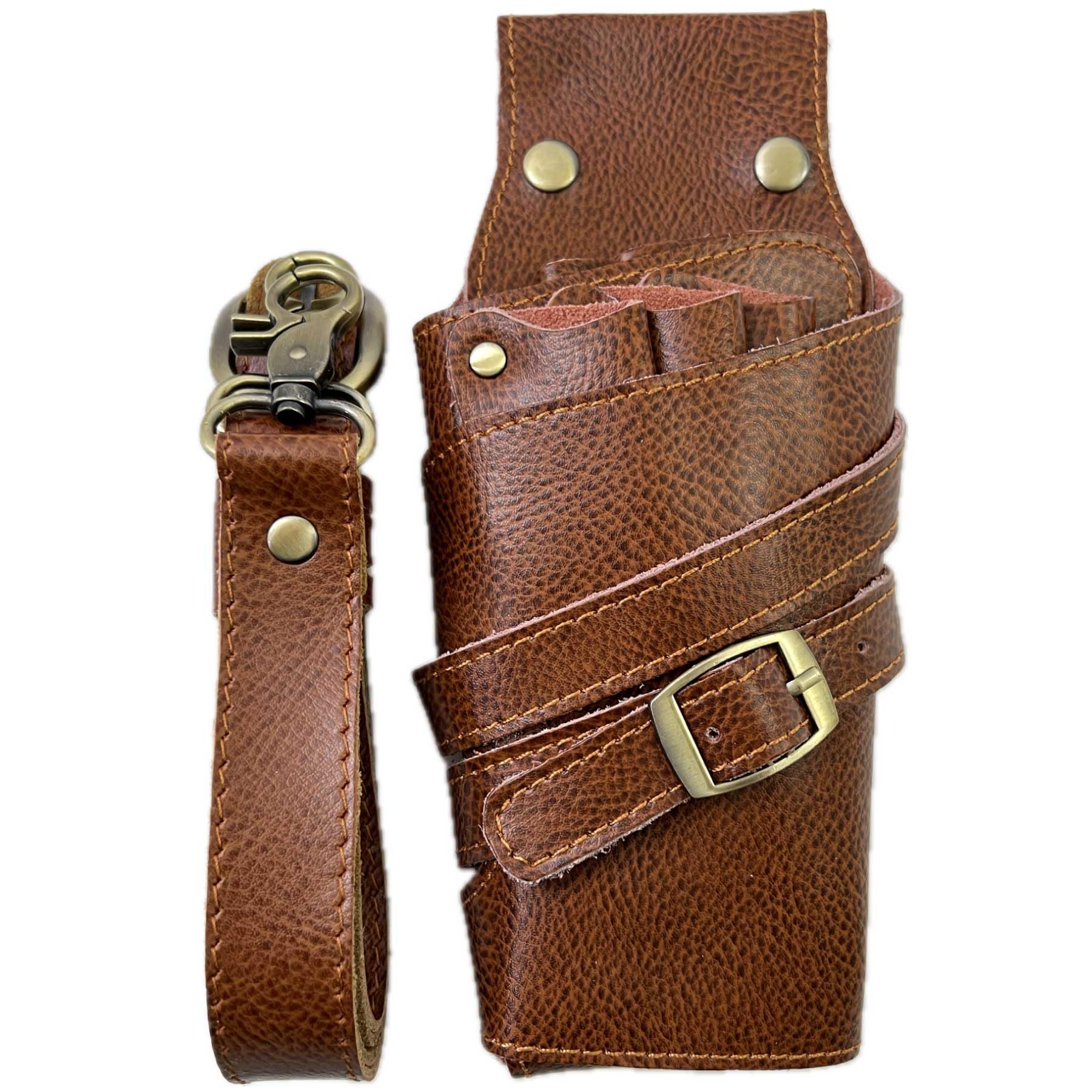 

Scissor case for 5 body and belt made of genuine for slim [GLASS FROG] scissors, leather, hairdressers, trimmers, (brown)