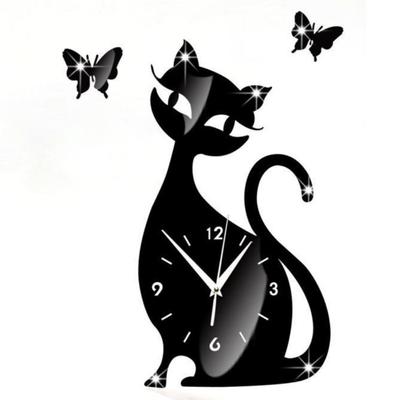 Digitale Wanduhr, niedliche Katze, Spiegel-Wanduhr, 3D-Aufkleber, modernes Design, Uhr, Heimdekoration