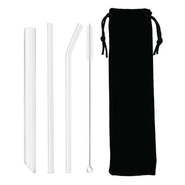 High Borosilicate Sharp Glass Straw Reusable Drinking Straw Set with Brush Bubble Tea Smoothies Cocktails Drinks Bar Accessories