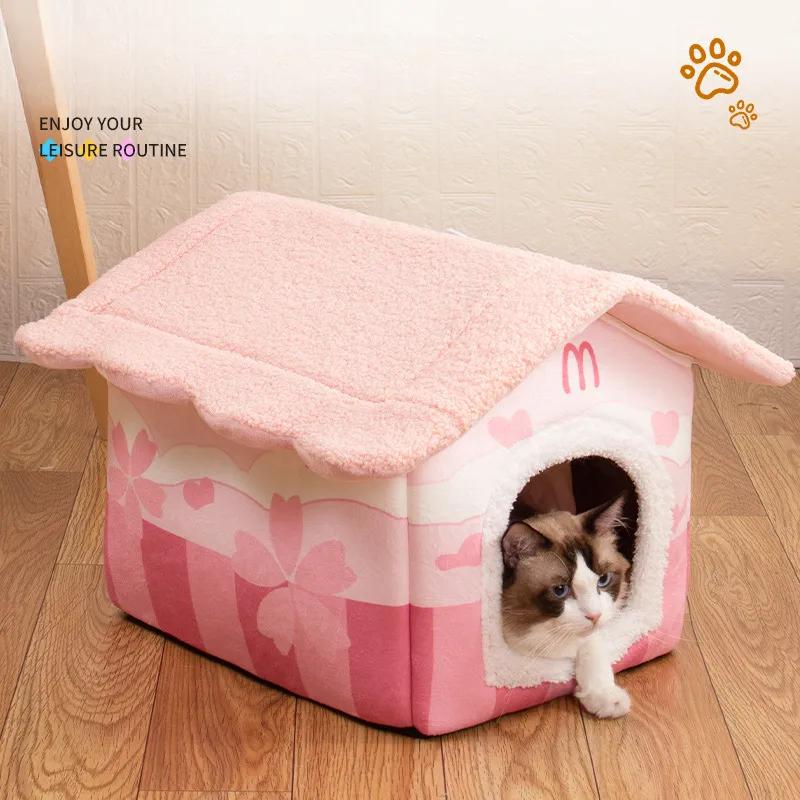 Removable Pet Cat House Washable Dog Kennel Cat Beds Non-slip Kitten Cat Nest Small Dog Bed Winter Warm Puppy Sleep Pet Supplies