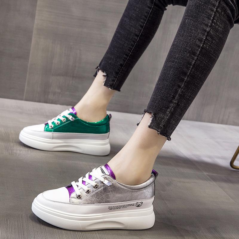 

Весна 2025 Женские белые кожаные кроссовки на платформе, увеличивающие рост: Универсальная спортивная/повседневная обувь на толстой подошве. 39