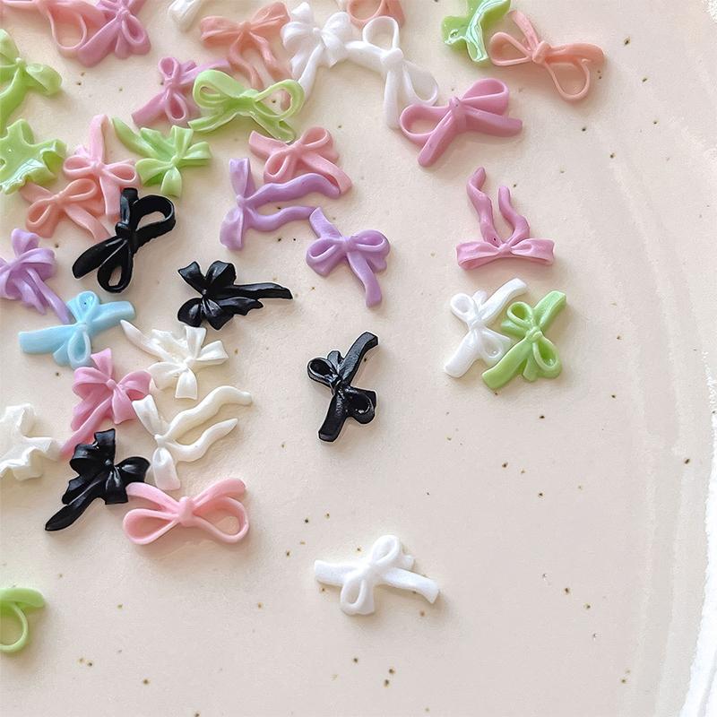 50Pcs Colored Bow Nail Charms Nail Art Tie Decoration Kawaii Accessories Manicure Design Supplies