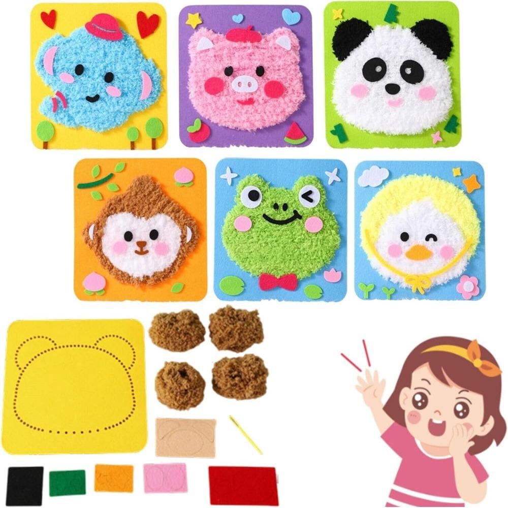 Educational Crafts Cartoon Animal Felt Sewing Kit Embroidery Painting Material Bag Beginners