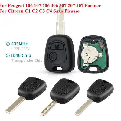 Auto Funkschlüssel 2 Tasten 433mhz ID46 Für Peugeot 106 107 206 306 307 207 407 Partner Für Citroen C1 C2 C3 C4 Saxo Picasso