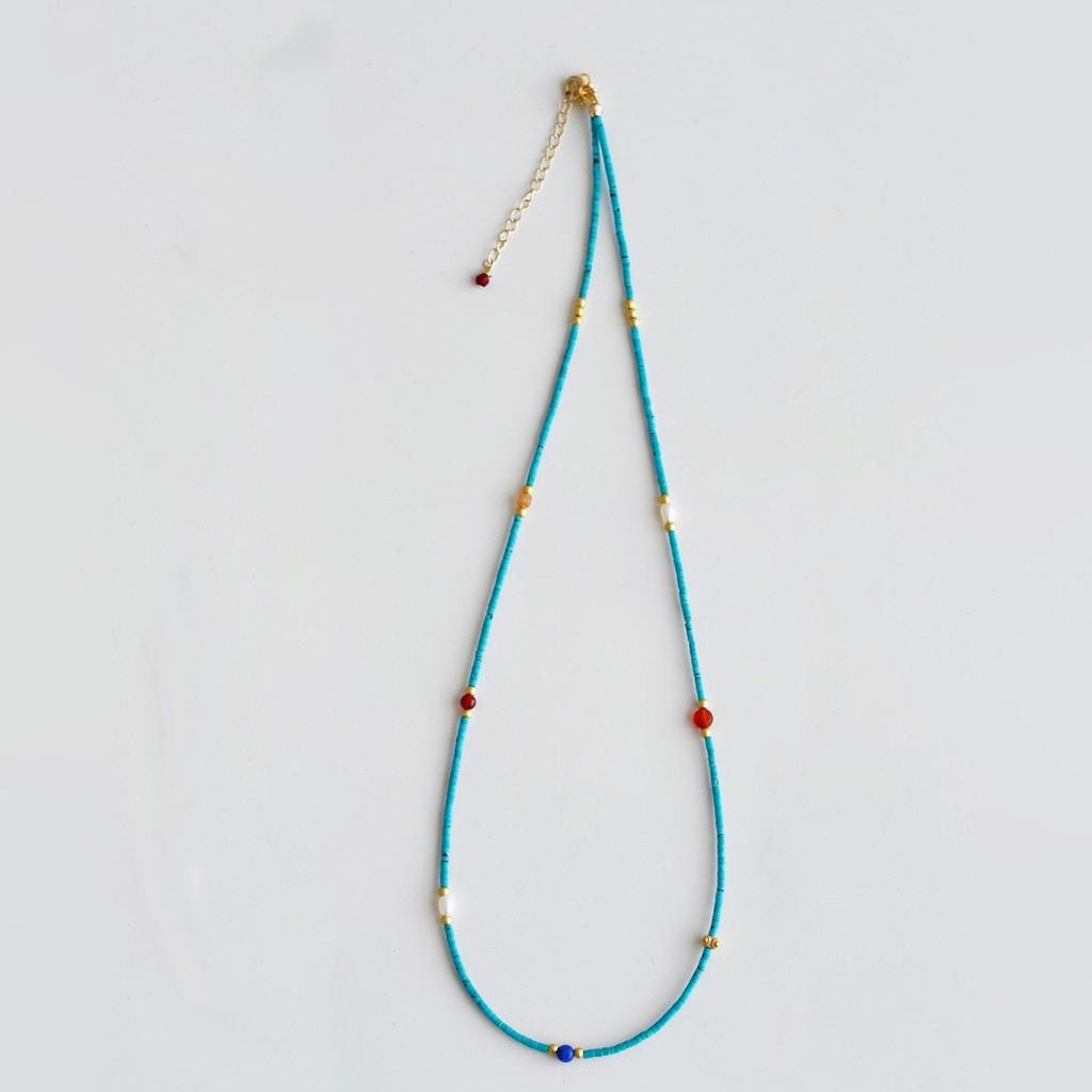 Turquoise New Chinese Style Multi-Strand Beaded Necklace, Versatile and Fashionable with a Unique Personality1.5mm Layered clavicle chain