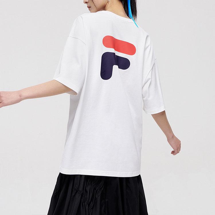 FILA Fusion Casual Sports Round Neck Printed Short Sleeve T-Shirt Unisex Tops White T11U126110KWT