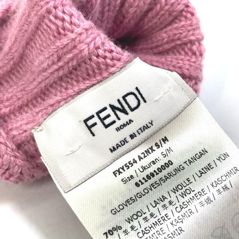 FENDI FXY554 Zucca patch glove logo gloves Wool / Cashmere pink