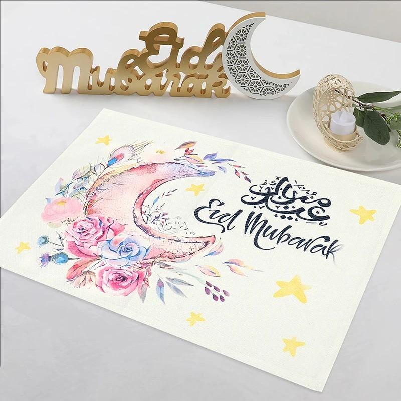 Ramadan Karim Leinen Platzset Tischdekorationen Muslimische Islamische Partyartikel Eid Al-Adha Glückverheißende Heimdekoration Geschenke