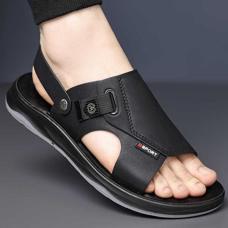 Fashion 2025 Summer New Designer Leather Sandals for Men Solid Color Hallow Beach Shoes Male Dual-use Fashion Casual Slipper Shoes Man
