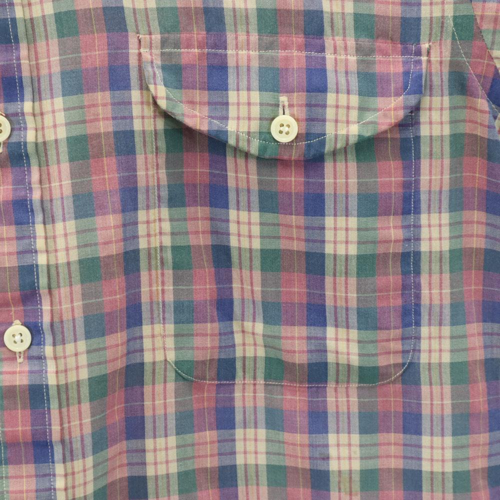 IZOD LACOSTE 70s 80s Vintage Spool Tag Check Pattern Short Sleeve Button Down Shirt Men's Used