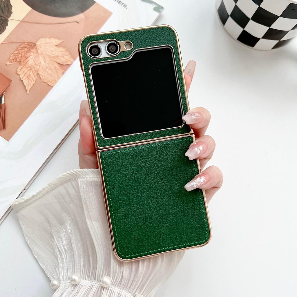 Suitable for Samsung Zflip5 Mobile Phone Case Lambskin Folding Screen ZFlip4 Electroplating Matte ZFold4 ZFold5