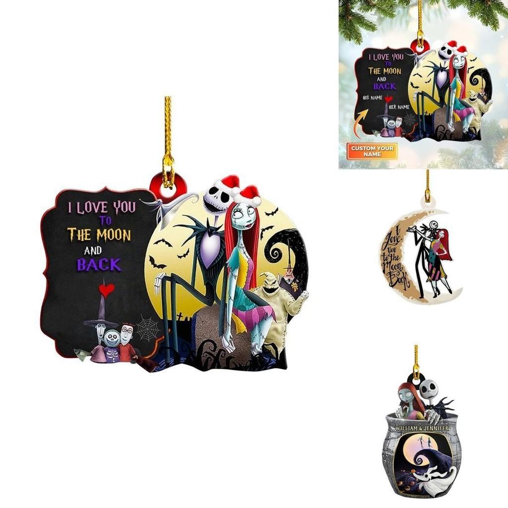 Nightmare Before Christmas Jack Sally Xmas Tree Pendant Halloween Decor Acrylic Gift