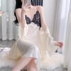 Pajamas Women's Summer Ice Silk Long Suspender Nightgown Two-piece Set Spring and Autumn Pure Desire Sexy Loungewear