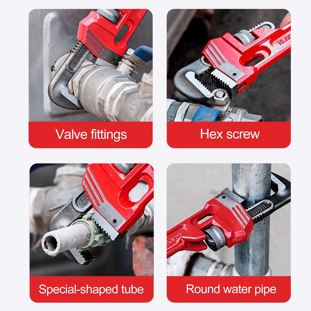 8in/10in/12in Heavy Duty Straight Pipe Wrench Adjustable Aluminum Plumber Wrench with Floating Hook Jaw I Beam Handle Red