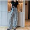 Women's Plus Size Straight Thin Section Pant Summer Ethnic Style Loose Draping Printed Wide-legged Trousers Tide