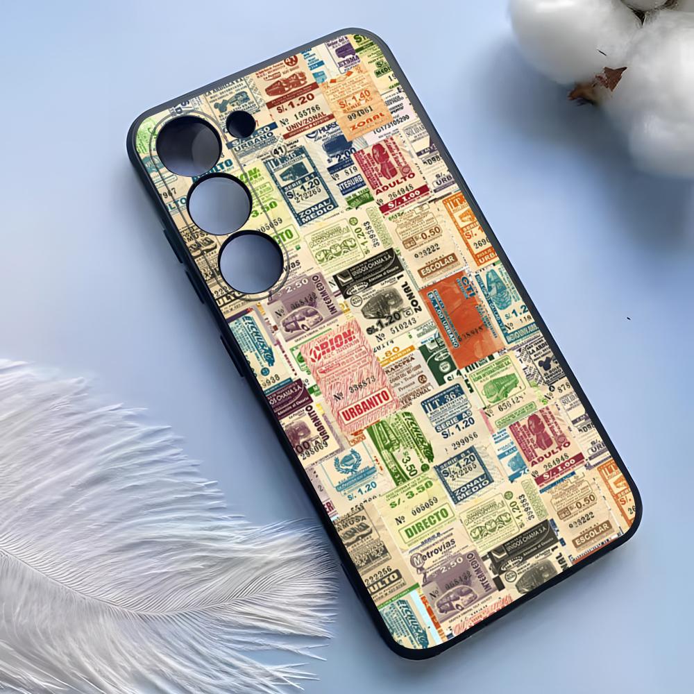 Vintage Stamps Phone Case For Samsung S25 Ultra S24 S23 S22 S21 S20 Plus Fe Galaxy A54 A53 A34 A25 Silicone Cover